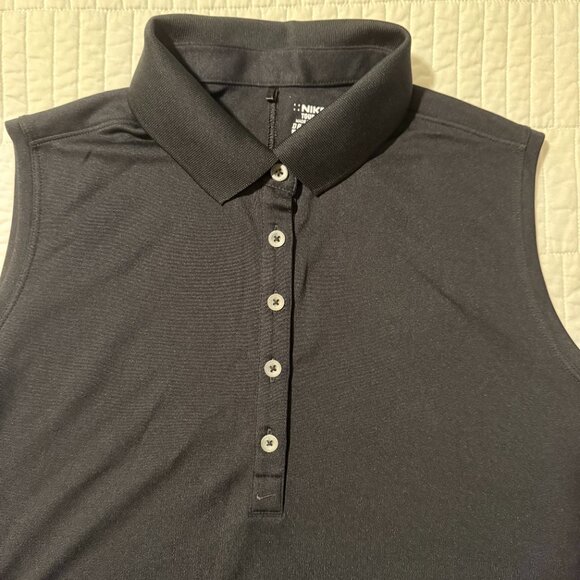 TWO Nike Women's Tour Performance Dri-Fit Sleeveless Golf Shirts, Black & White - Picture 6 of 9